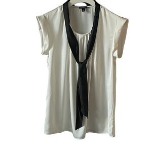 ANN TAYLOR Ivory | Black Tie Blouse - Size 4